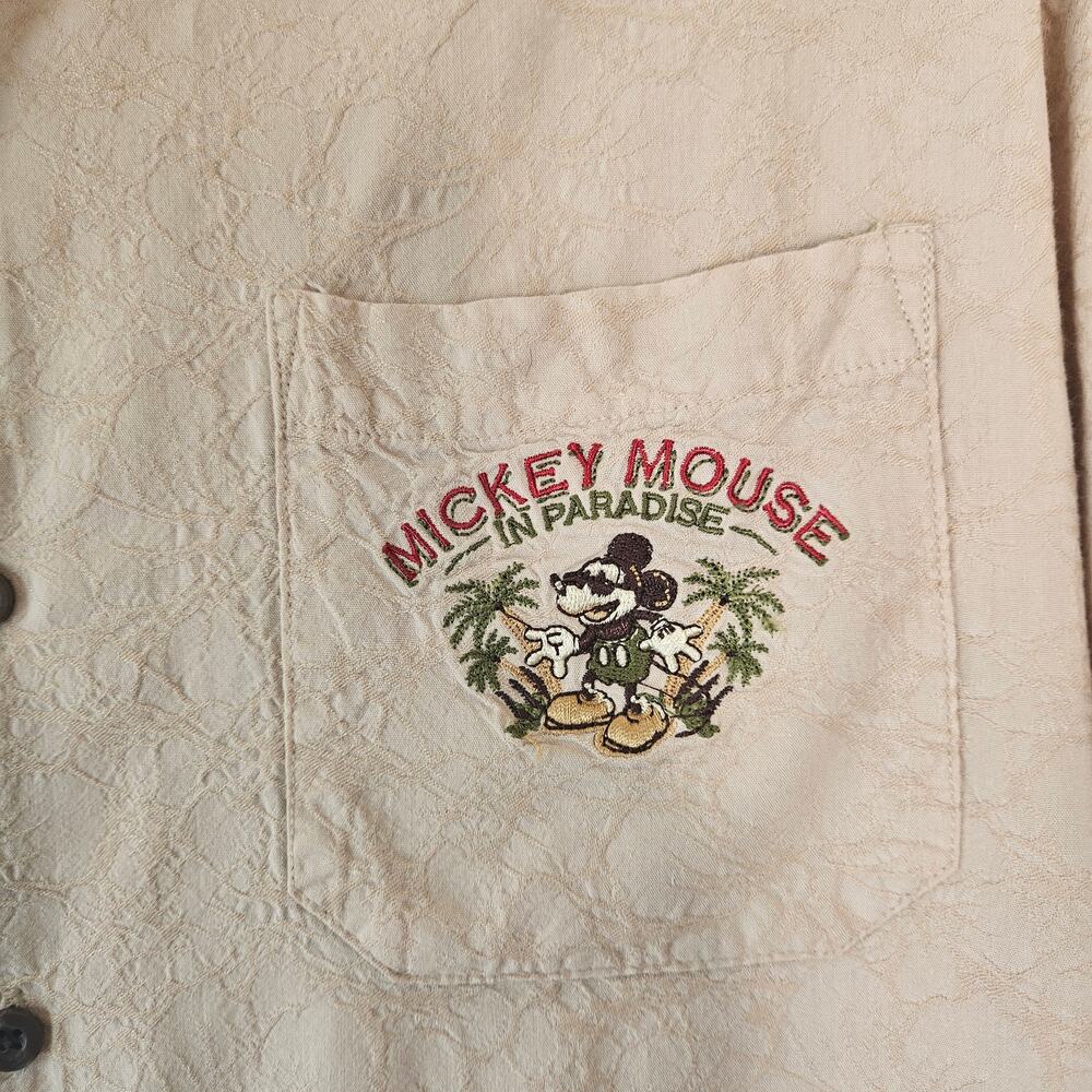 Disney Parks Mickey Mouse in Paradise Hawaiian Shirt Mens L Beige Aloha Camp - Picture 3 of 7
